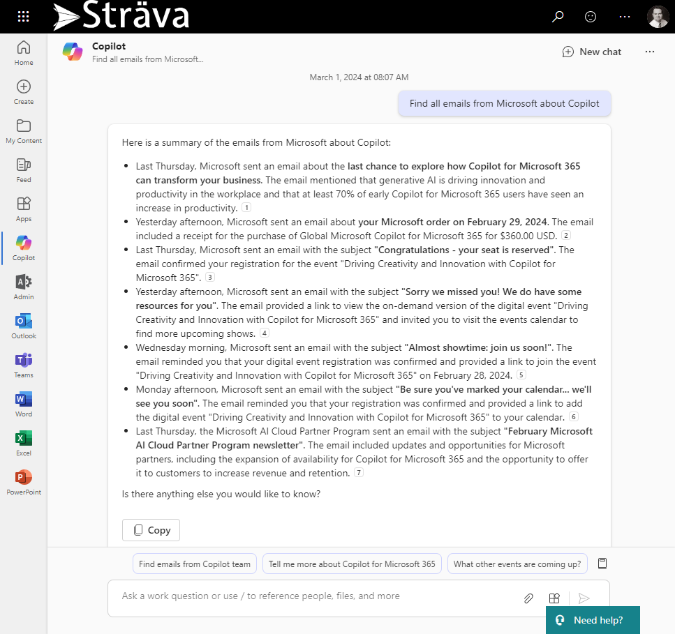 Microsoft Copilot Find Emails